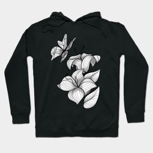 Black and white lily flowers with butterfly Hoodie